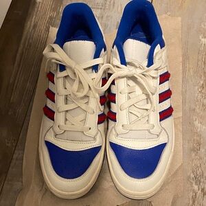 Adidas White and Blue Shoes with Red Details